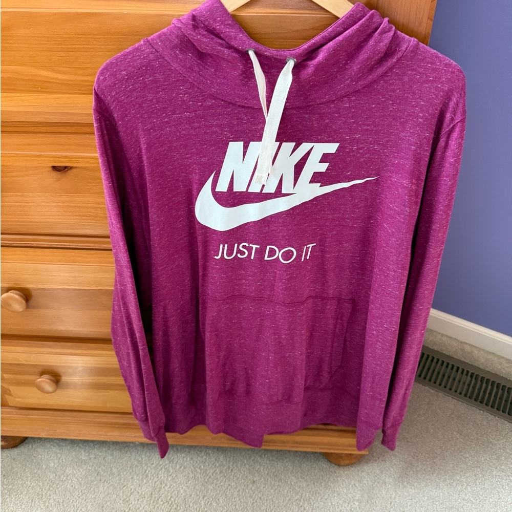Nike Magenta T-shirt Hoodie with White Logo